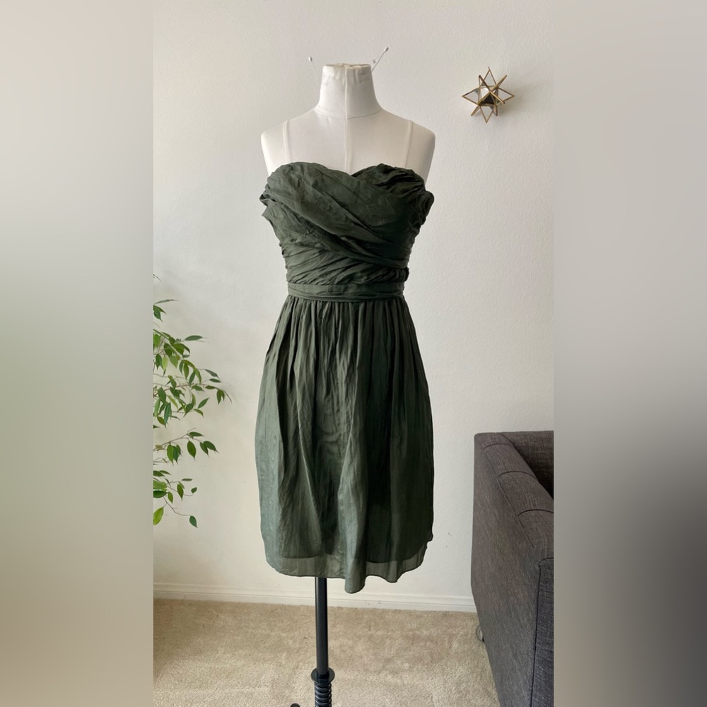 J.Crew Crinkled 100% silk Arabelle dress. Dark green size 10
